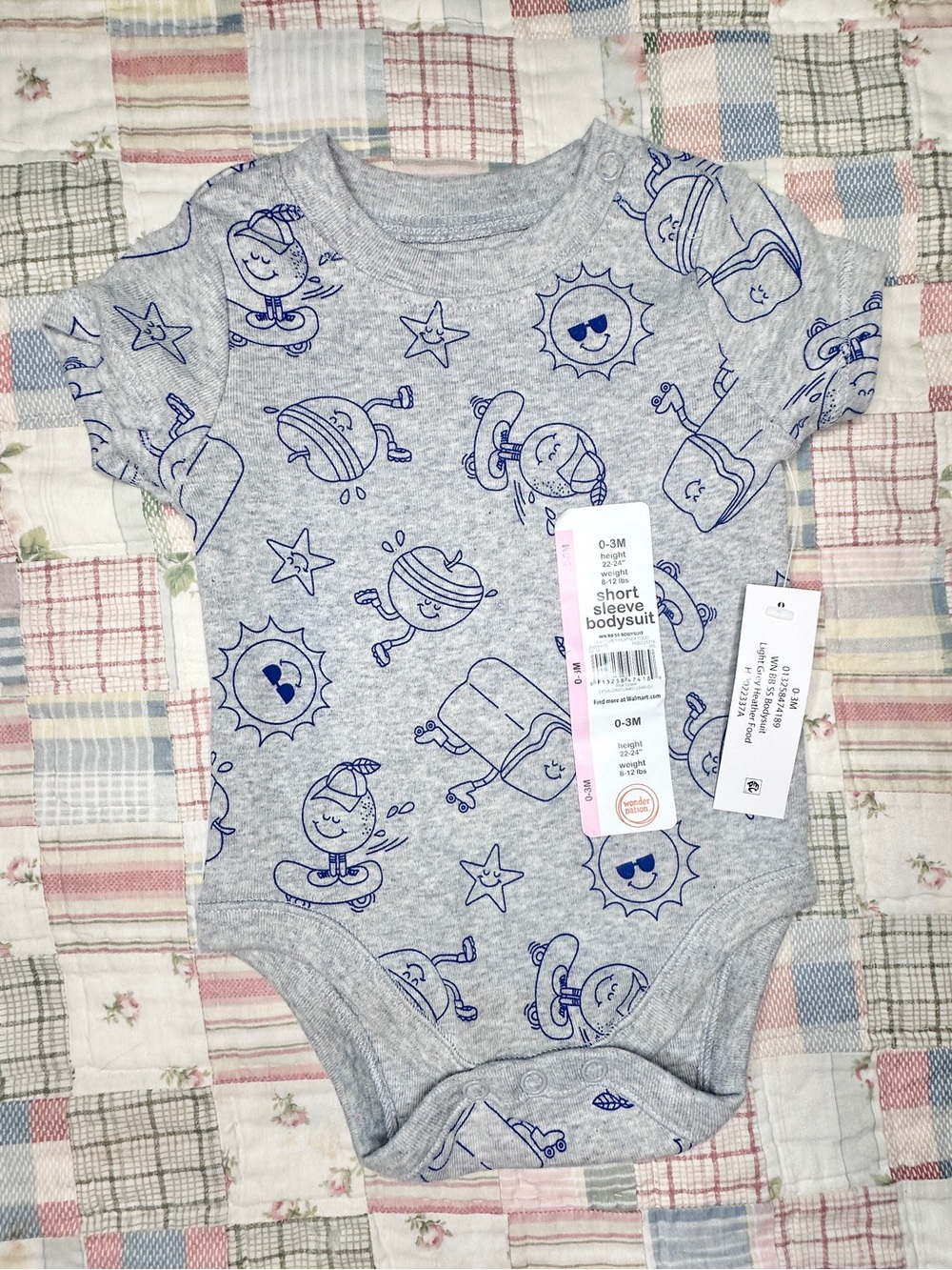 wonder nation Grey Short Sleeve Bodysuit with Navy Cartoon Suns & Popsicles